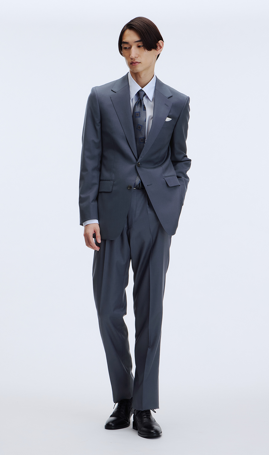 プレミアムスタイリッシュスーツ【GUABELLO】 ブルー 体型:YA体(スリム型),号数（身長）:4号(165cm)
