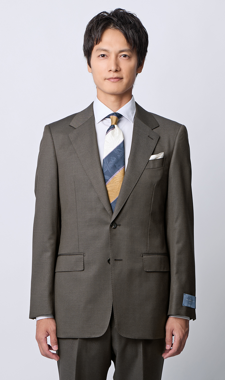 プレミアムスタイリッシュスーツ【GUABELLO】 ブラウン 体型:YA体(スリム型),号数（身長）:3号(160cm)