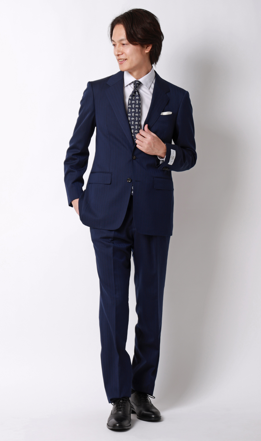 プレミアムスタイリッシュスーツ【Super130’s Wool Cashmere Blend】 ブルー 体型:A体(標準型),号数（身長）:4号(165cm)