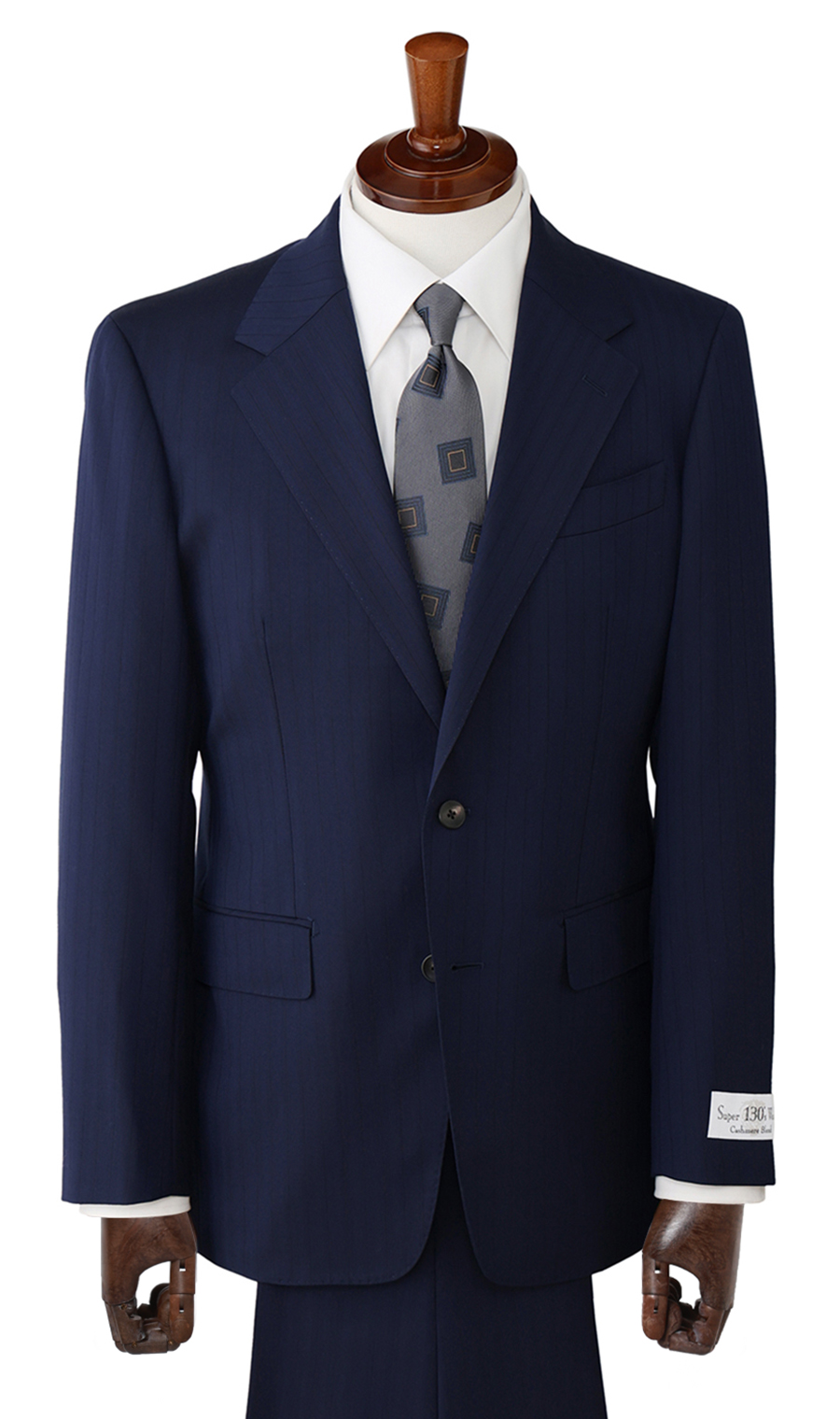 プレミアムスタイリッシュスーツ【Super130’s Wool Cashmere Blend】 ブルー 体型:A体(標準型),号数（身長）:4号(165cm)