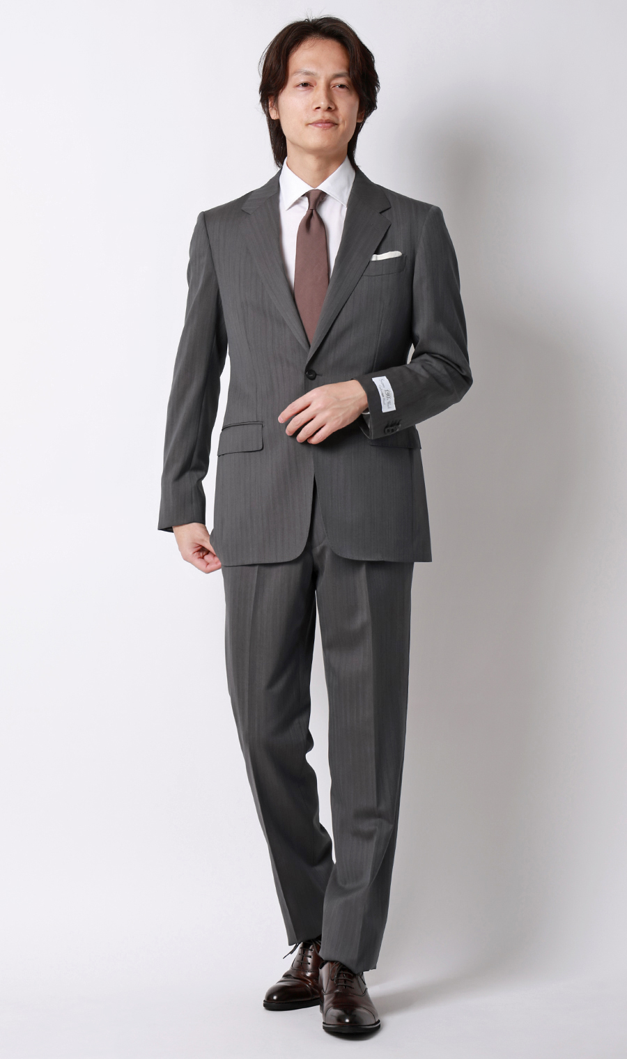プレミアムスタイリッシュスーツ【Super130’s Wool Cashmere Blend】 グレー 体型:A体(標準型),号数（身長）:4号(165cm)