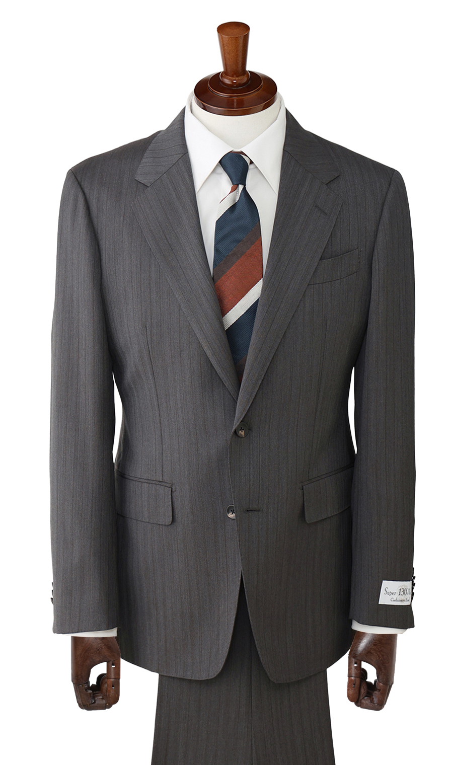 プレミアムスタイリッシュスーツ【Super130’s Wool Cashmere Blend】 グレー 体型:A体(標準型),号数（身長）:4号(165cm)