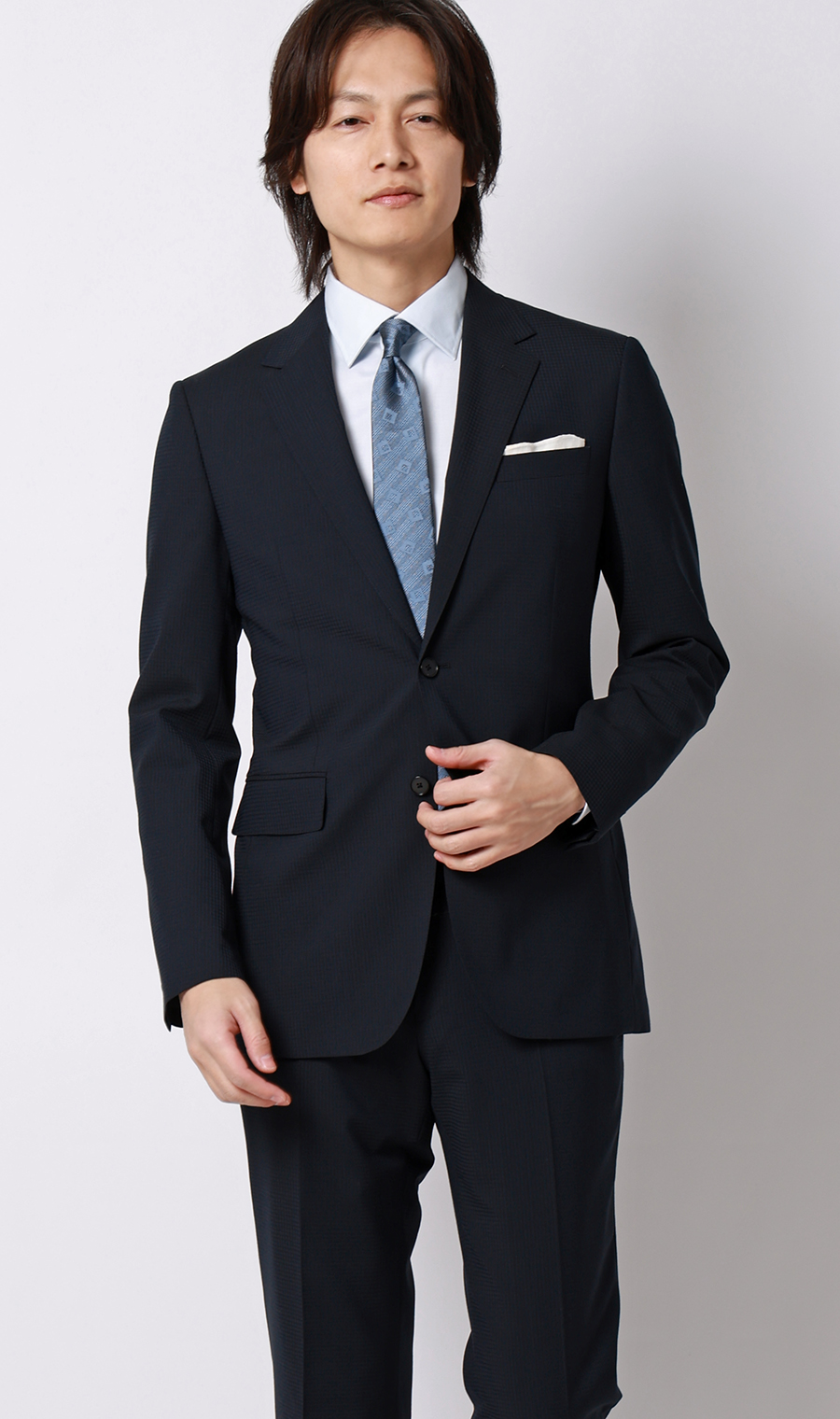 スタイリッシュスーツ【清涼】【ウォッシャブル】 ネイビー 体型:YA体(スリム型),号数（身長）:3号(160cm)