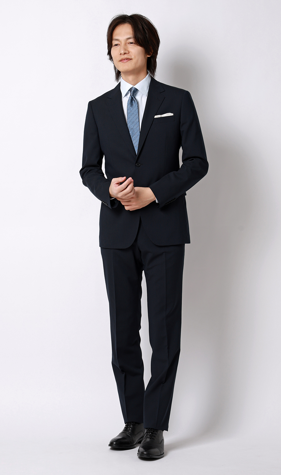 スタイリッシュスーツ【清涼】【ウォッシャブル】 ネイビー 体型:YA体(スリム型),号数（身長）:3号(160cm)