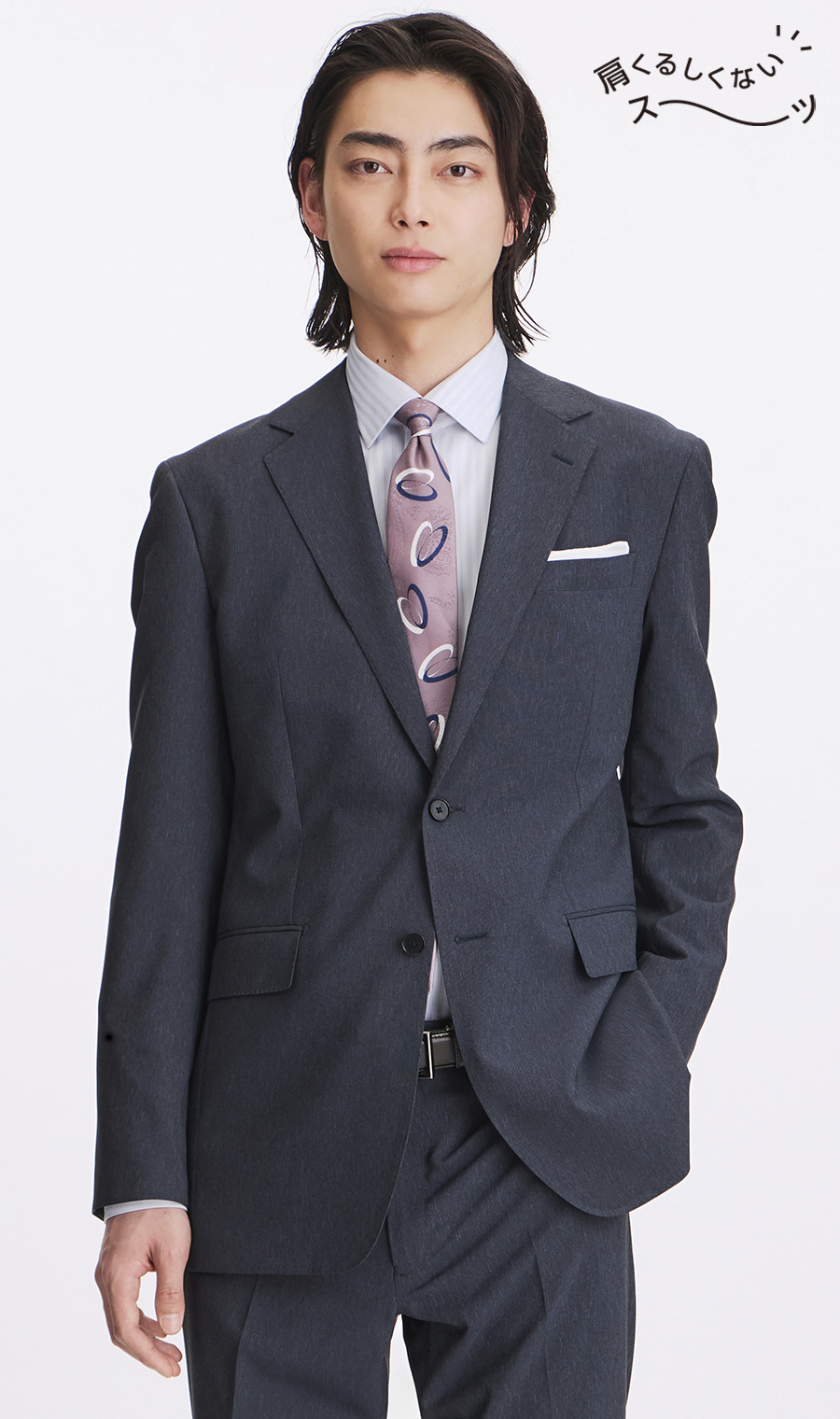 スタイリッシュスーツ【肩くるしくないスーツ】【Plastics Smart】 ネイビー 体型:YA体(スリム型),号数(身長):4号(165cm)