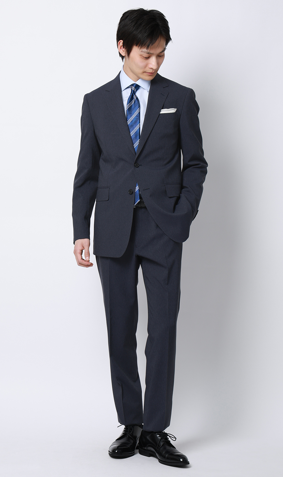 スタイリッシュスーツ【肩くるしくないスーツ】【Plastics Smart】 ネイビー 体型:YA体(スリム型),号数(身長):4号(165cm)