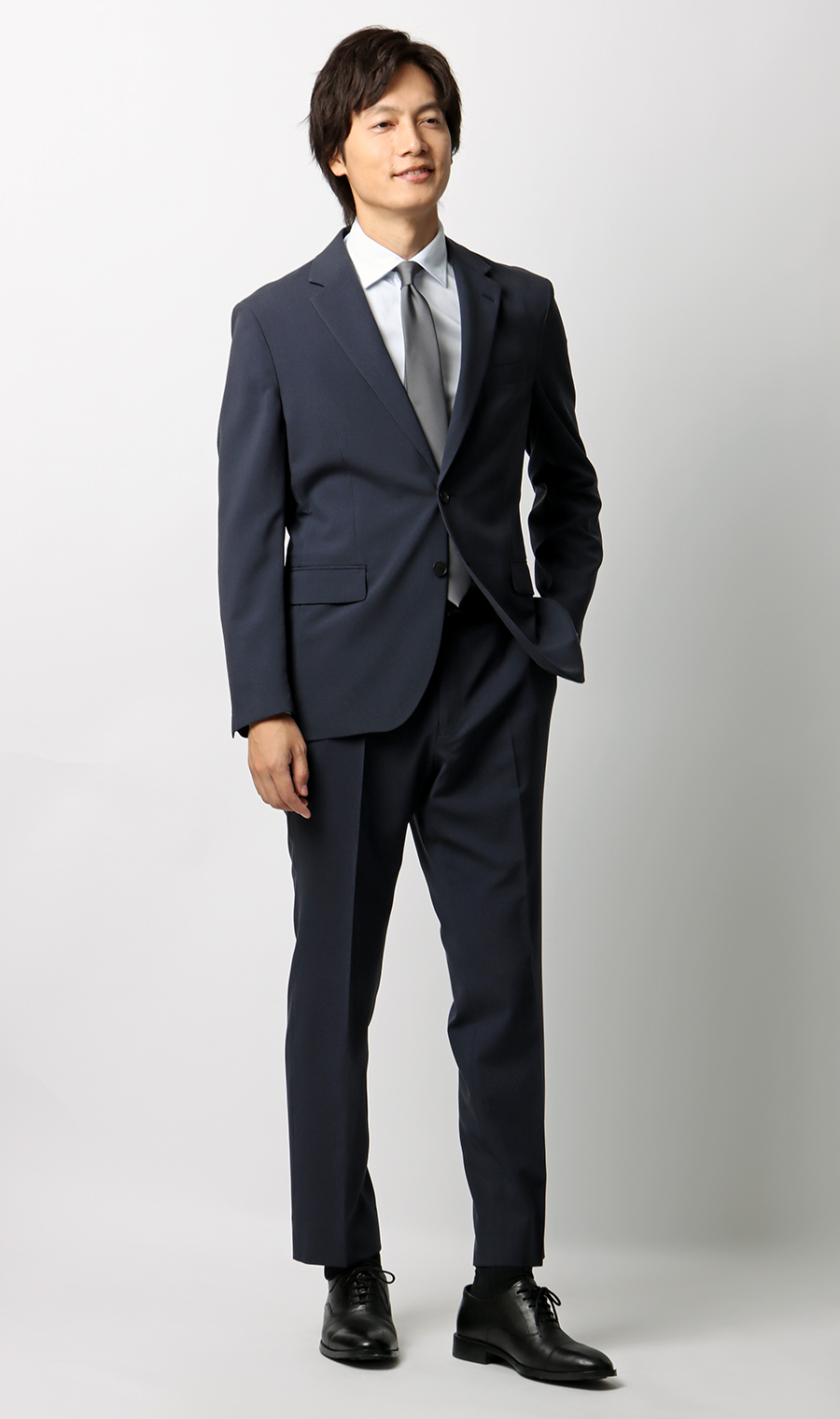 【みんなのスーツ】スタイリッシュスーツ【裾上げ済み】 ネイビー Wide 3L