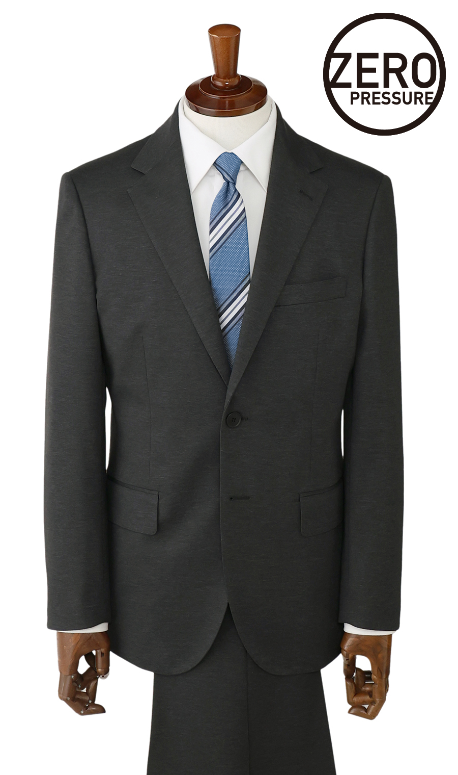 ゼロプレッシャーテーラー【シングル2ボタンスーツ】【裾上げ済み】 チャコール 体型:A体(標準型),号数（身長）:4号(165cm)