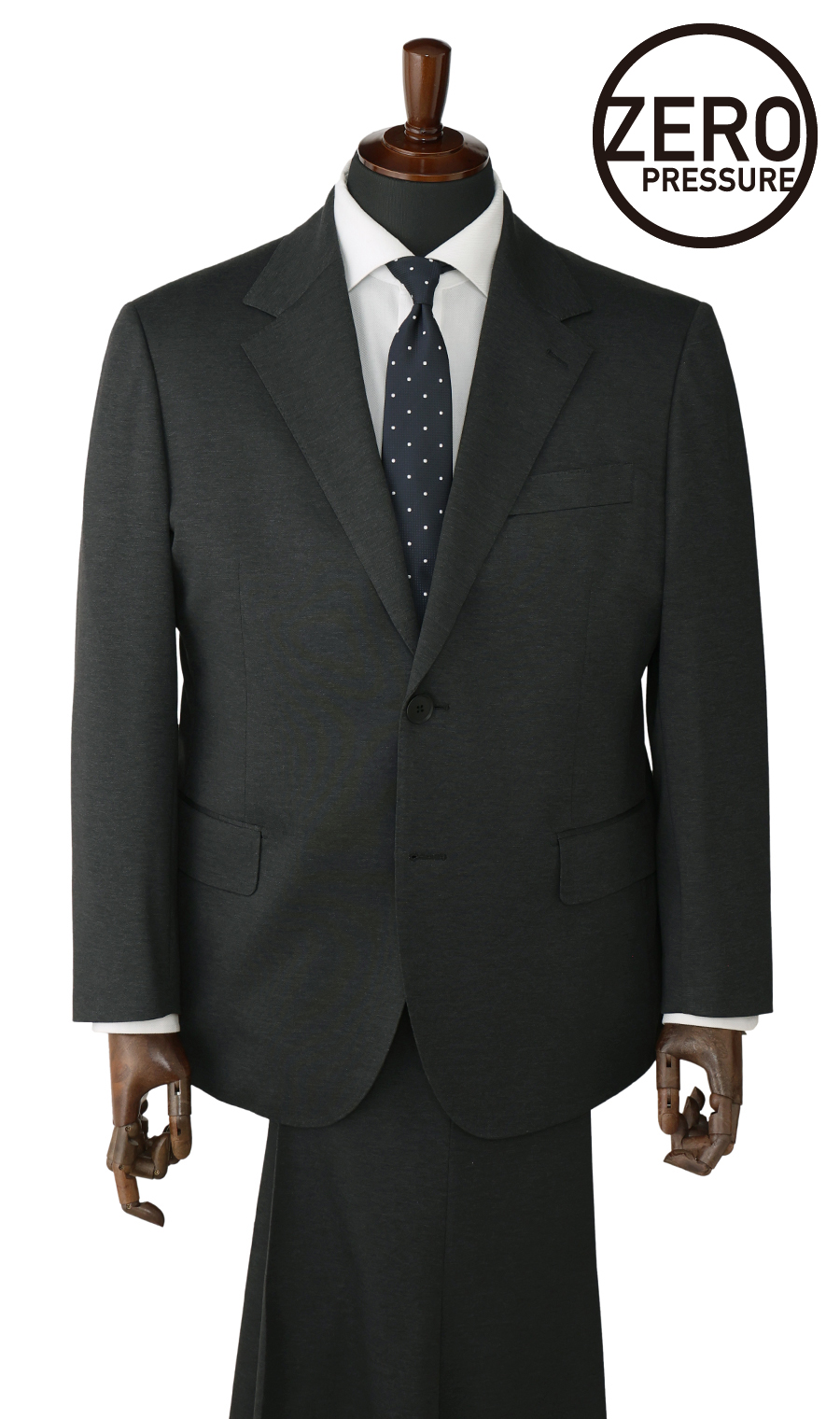 ゼロプレッシャーテーラー【キング＆トール】【シングル2ボタンスーツ】【裾上げ済み】 チャコール 体型:E体(大きいサイズ),号数（身長）:4号(165cm)