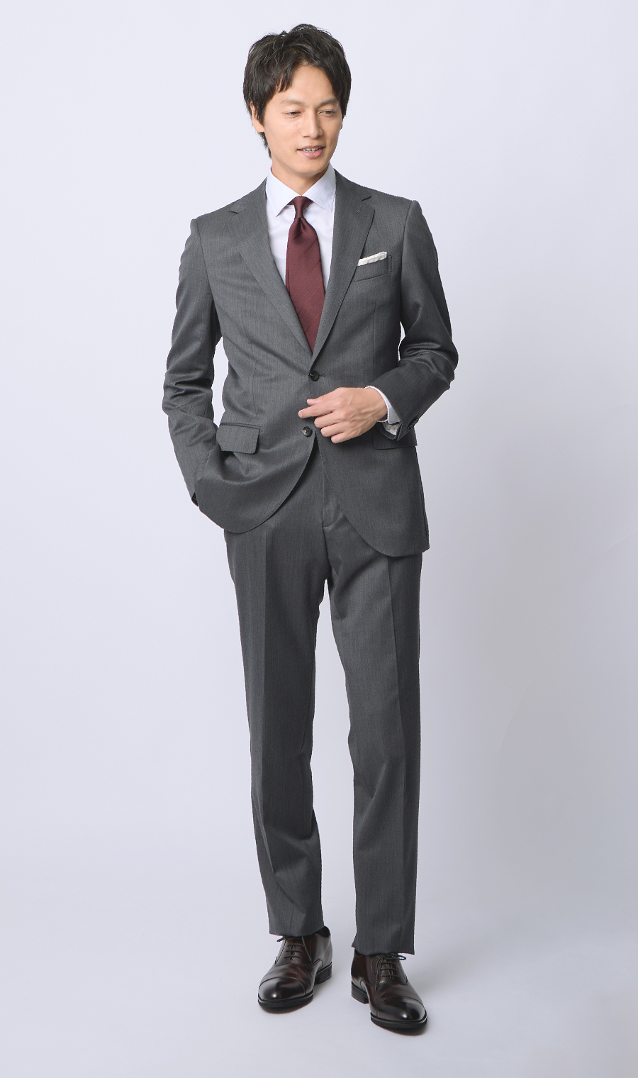 プレミアムスタイリッシュスーツ【ツーパンツ】【Super100’s】 グレー 体型:YA体(スリム型),号数（身長）:3号(160cm)