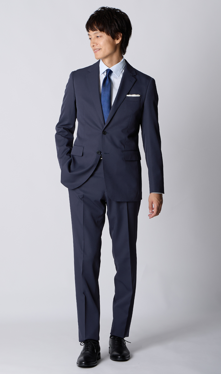 スタイリッシュスーツ【肩くるしくないスーツ】【ツーパンツ】【Plastics Smart】 ネイビー 体型:YA体(スリム型),号数（身長）:4号(165cm)