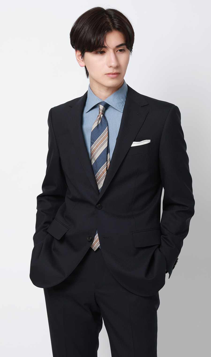 プレミアムスタイリッシュスーツ【ツーパンツ】【Super100's】 ネイビー 体型:YA体(スリム型),号数(身長):4号(165cm)