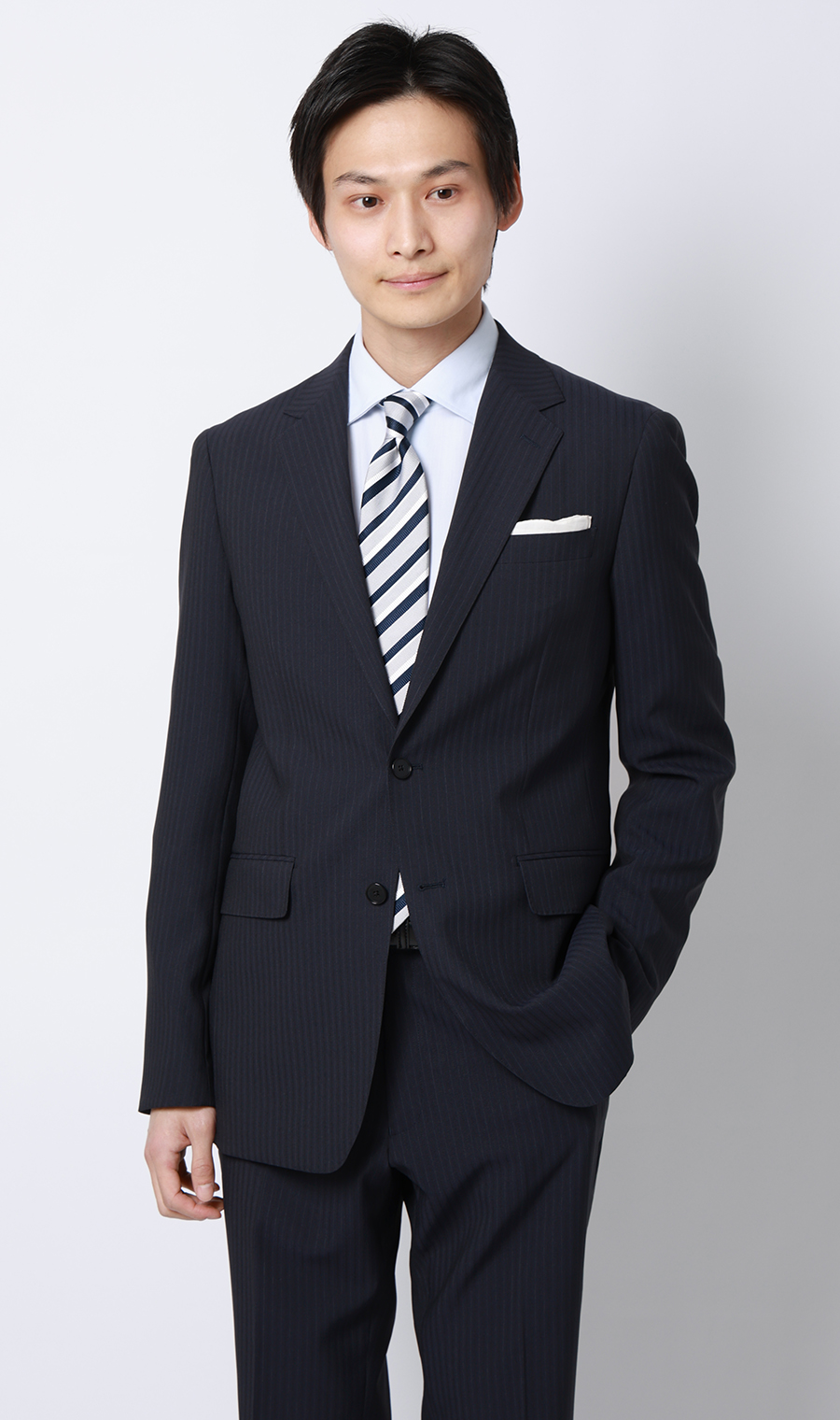 スタイリッシュスーツ【肩くるしくないスーツ】【ツーパンツ】【Plastics Smart】 ネイビー 体型:YA体(スリム型),号数（身長）:3号(160cm)