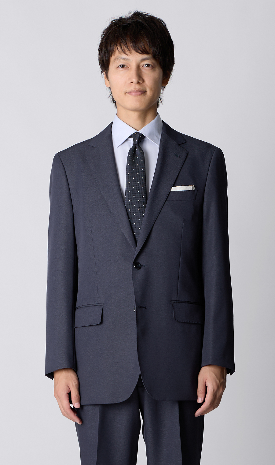 スタンダードスーツ【肩くるしくないスーツ】【ツーパンツ】【Plastics Smart】 ネイビー 体型:A体(標準型),号数（身長）:3号(160cm)