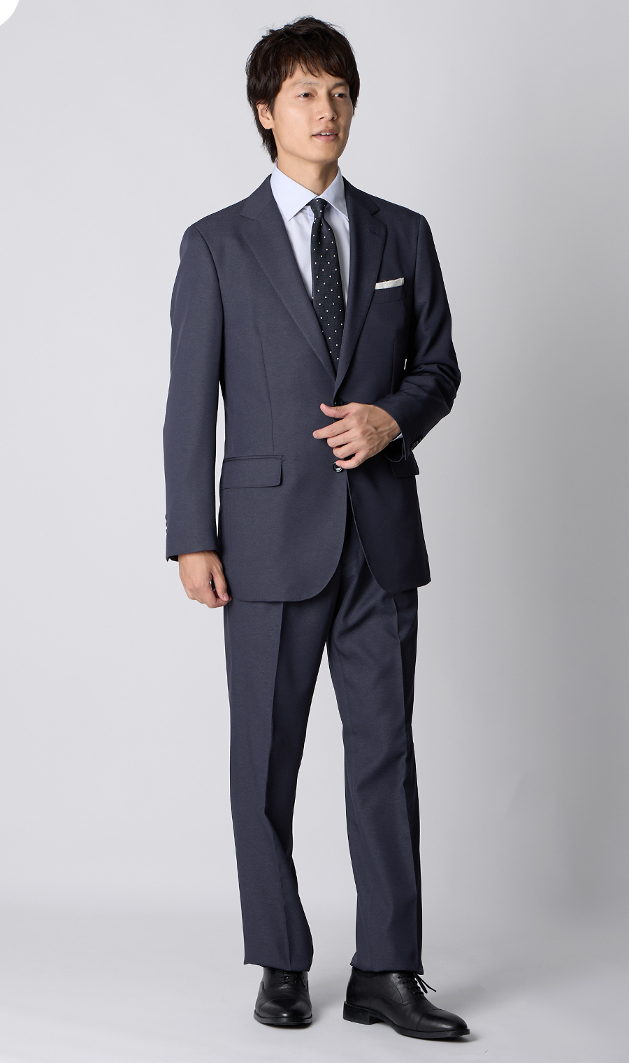 スタンダードスーツ【肩くるしくないスーツ】【ツーパンツ】【Plastics Smart】 ネイビー 体型:A体(標準型),号数（身長）:3号(160cm)