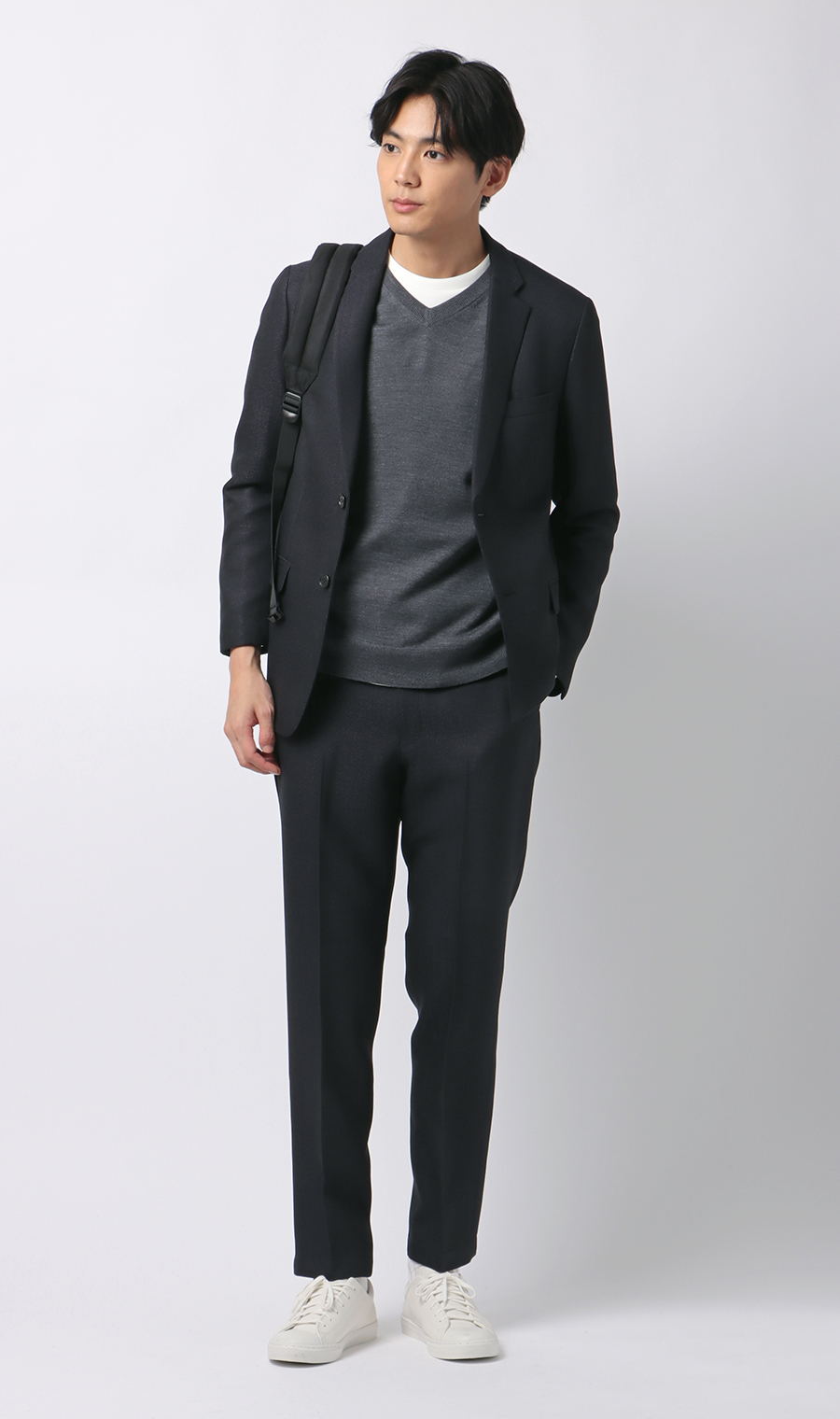 スタイリッシュジャケット【ツイード】【セットアップ着用可】 ネイビー M