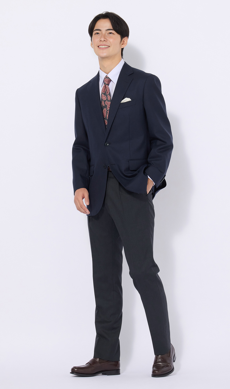 プレミアムスタンダードジャケット【AQUA WOOL】 ネイビー 体型:BE体(ゆったり型),号数（身長）:8号(185cm)