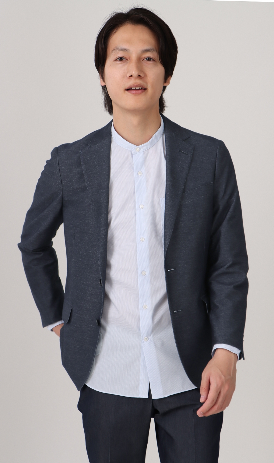 スタイリッシュジャケット《デニム調》《ストレッチ》 ネイビー S