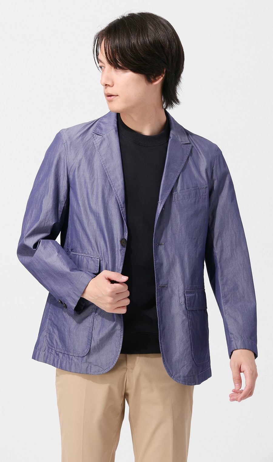 シングル3ボタンピークドラペルシャツジャケット《MORLES》《THOMAS MASON》 ブルー S