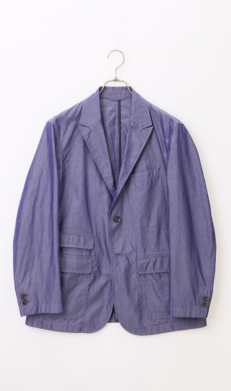 シングル3ボタンピークドラペルシャツジャケット《MORLES》《THOMAS MASON》 ブルー S