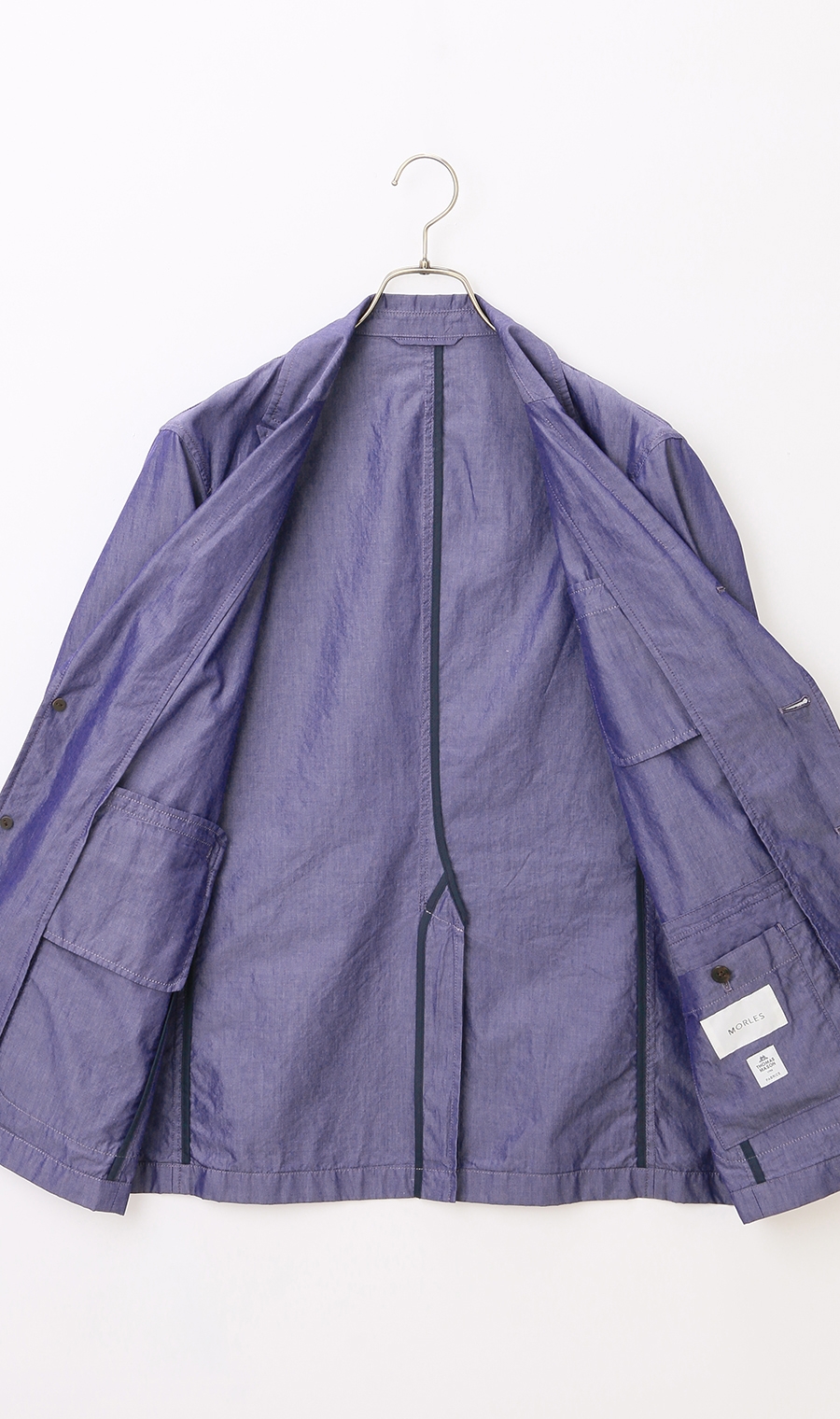 シングル3ボタンピークドラペルシャツジャケット《MORLES》《THOMAS MASON》 ブルー S