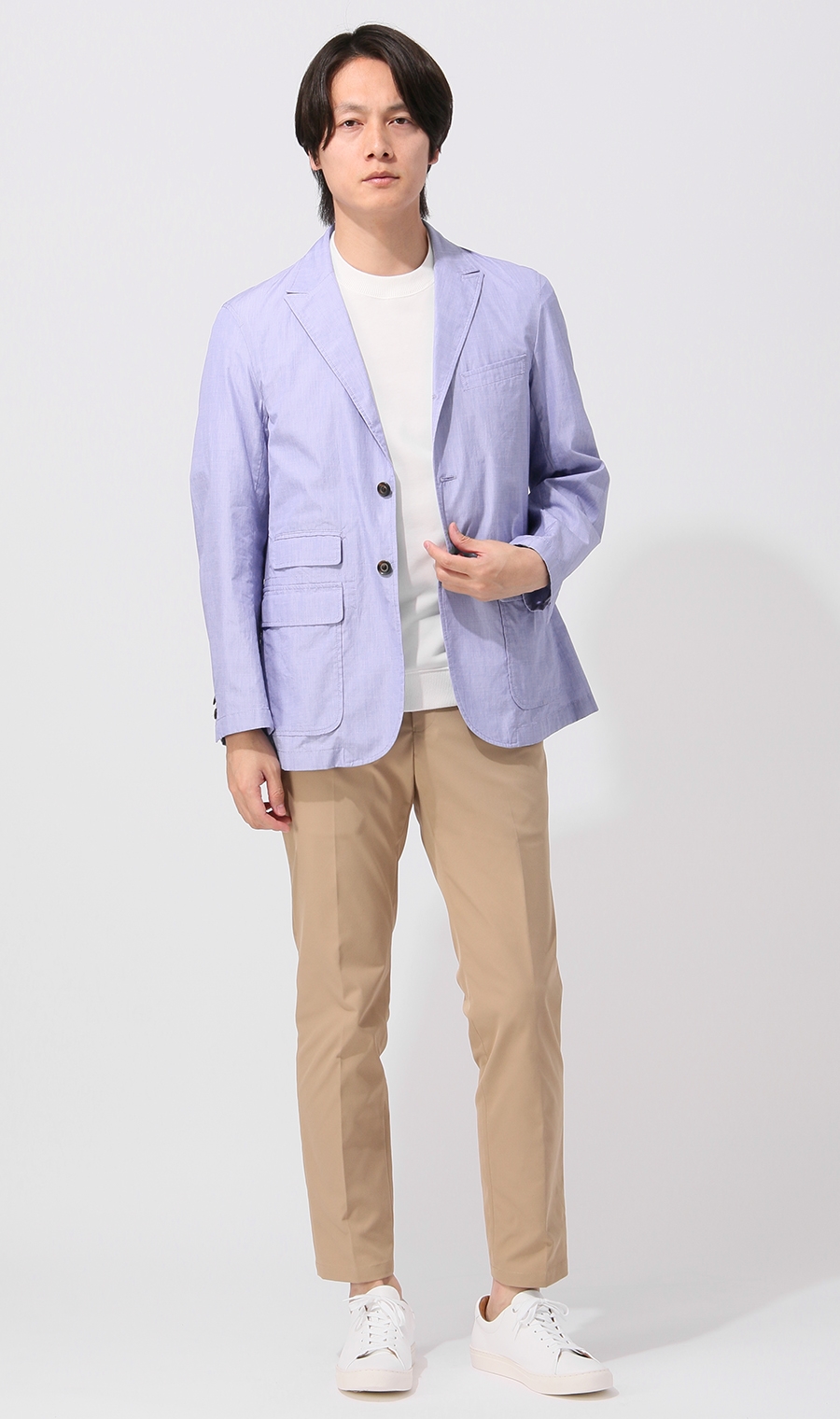 シングル3ボタンピークドラペルシャツジャケット《MORLES》《THOMAS MASON》 ブルー S