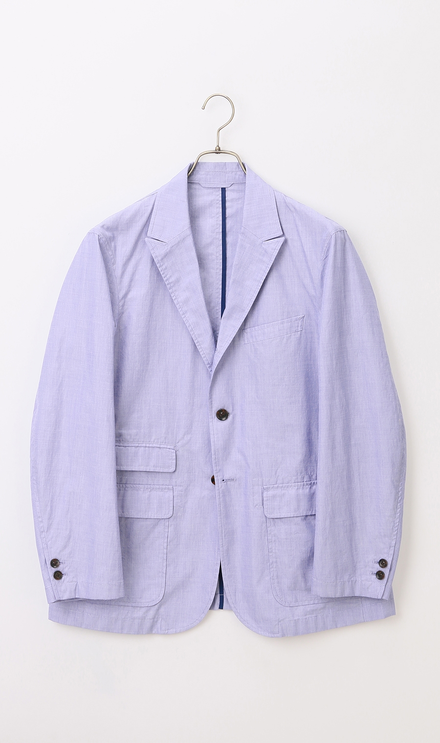 シングル3ボタンピークドラペルシャツジャケット《MORLES》《THOMAS MASON》 ブルー S