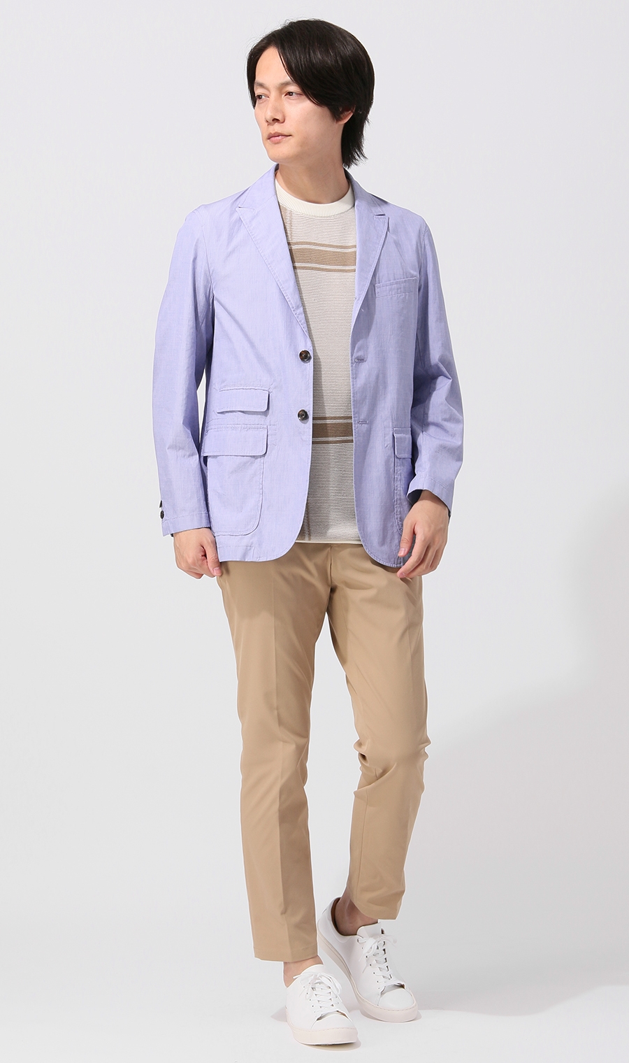 シングル3ボタンピークドラペルシャツジャケット《MORLES》《THOMAS MASON》 ブルー S