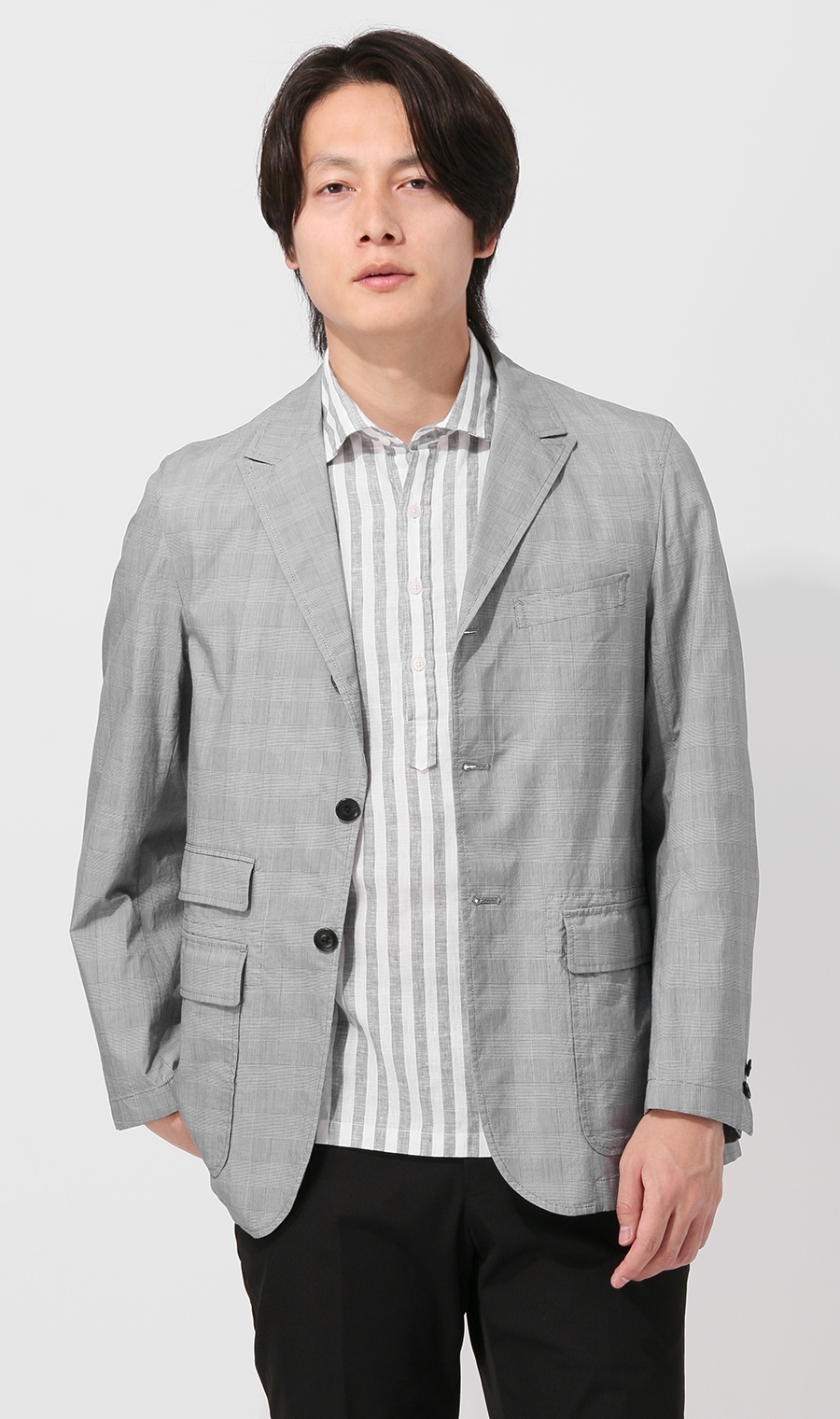 シングル3ボタンピークドラペルシャツジャケット《MORLES》《THOMAS MASON》 グレー S