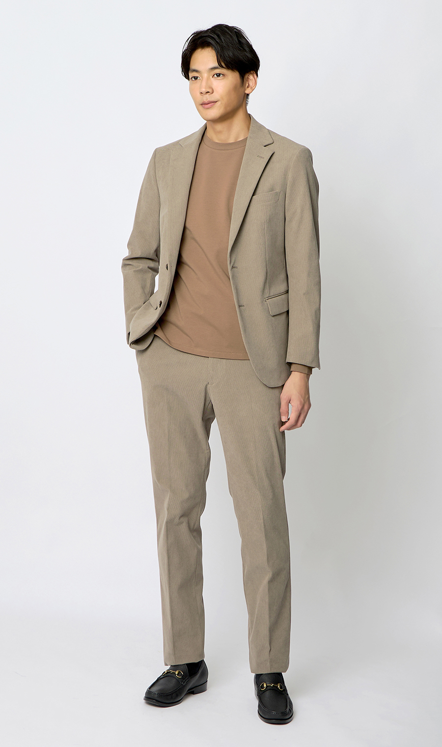 スタイリッシュスラックス【コーデュロイ】【セットアップ着用可】 ベージュ M