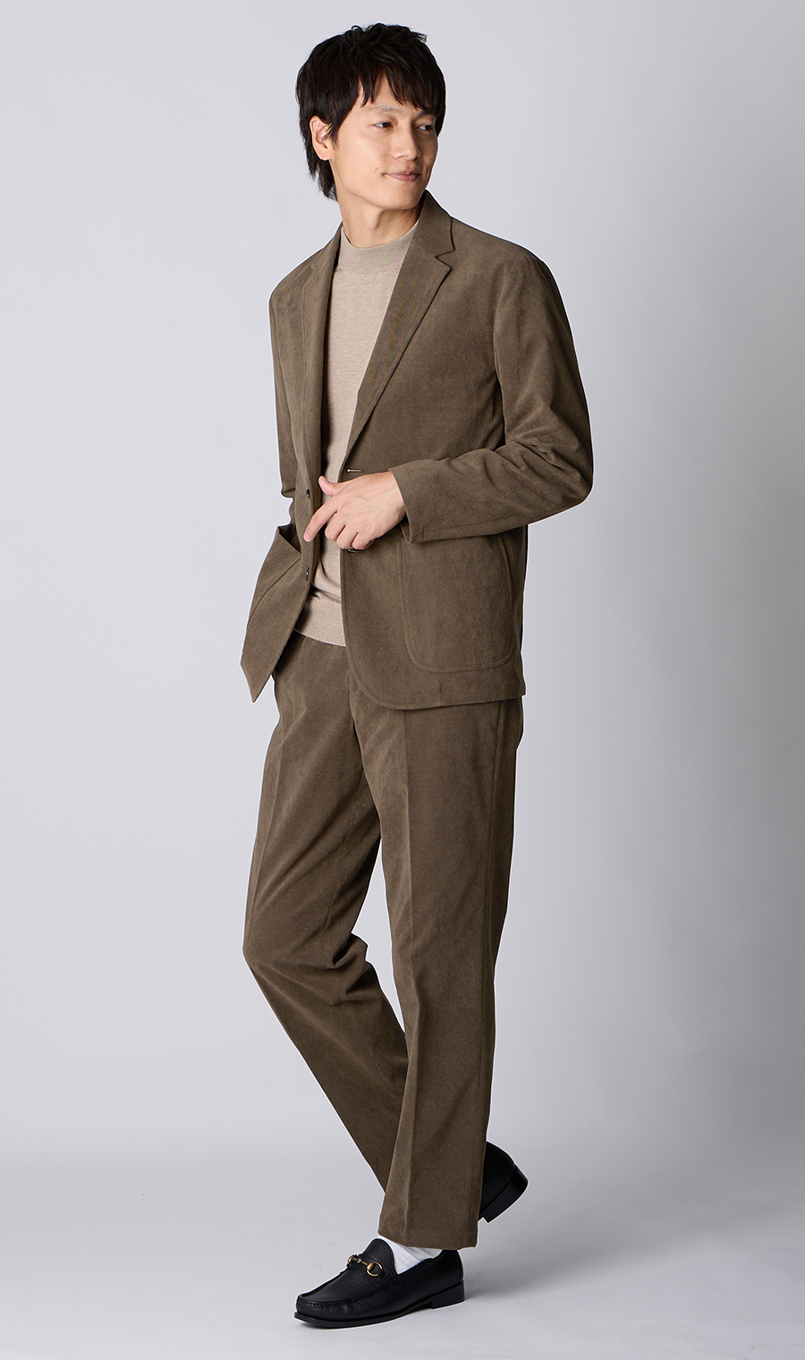 ルーズフィットスラックス【コーデュロイ】【セットアップ着用可】【裾上げ済み】 ブラウン S