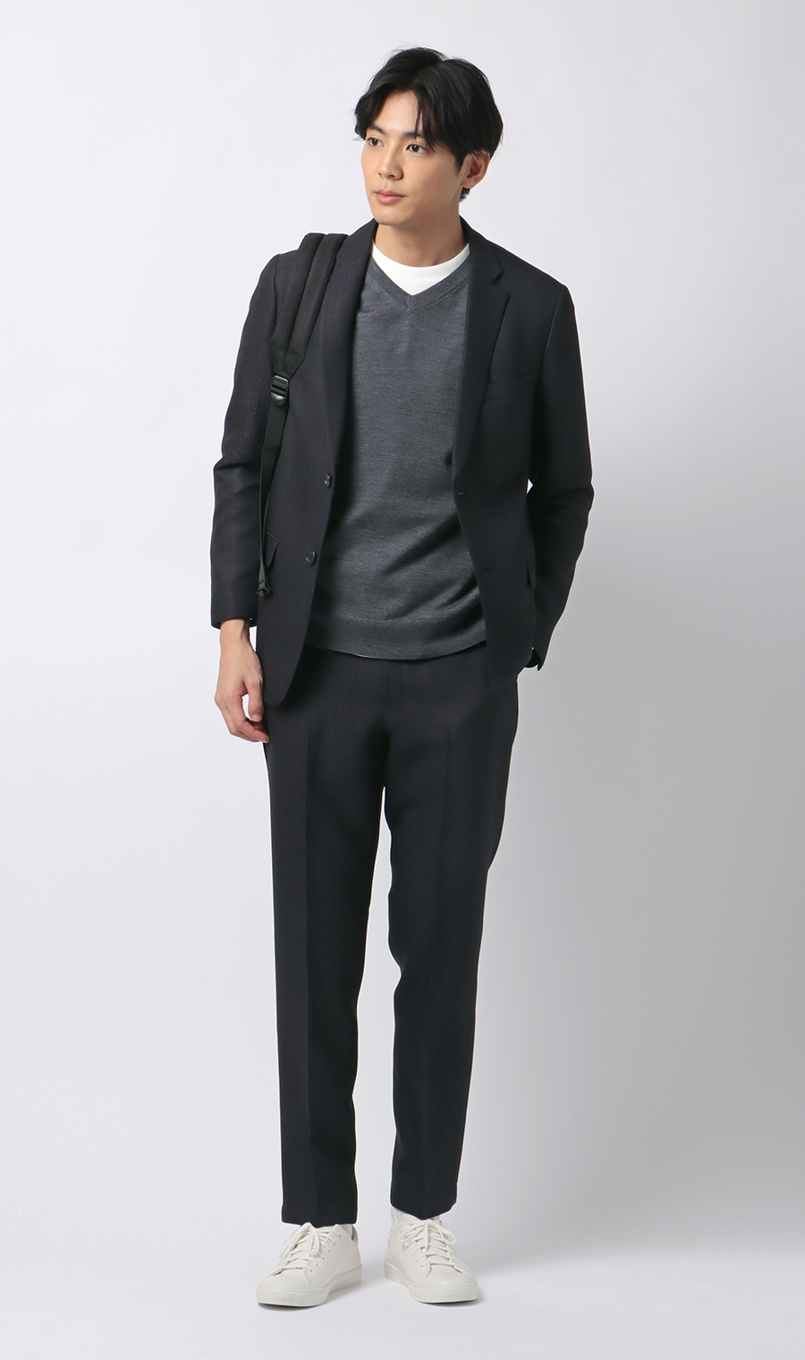 スタイリッシュスラックス【ツイード】【セットアップ着用可】【裾上げ済み】 ネイビー LL