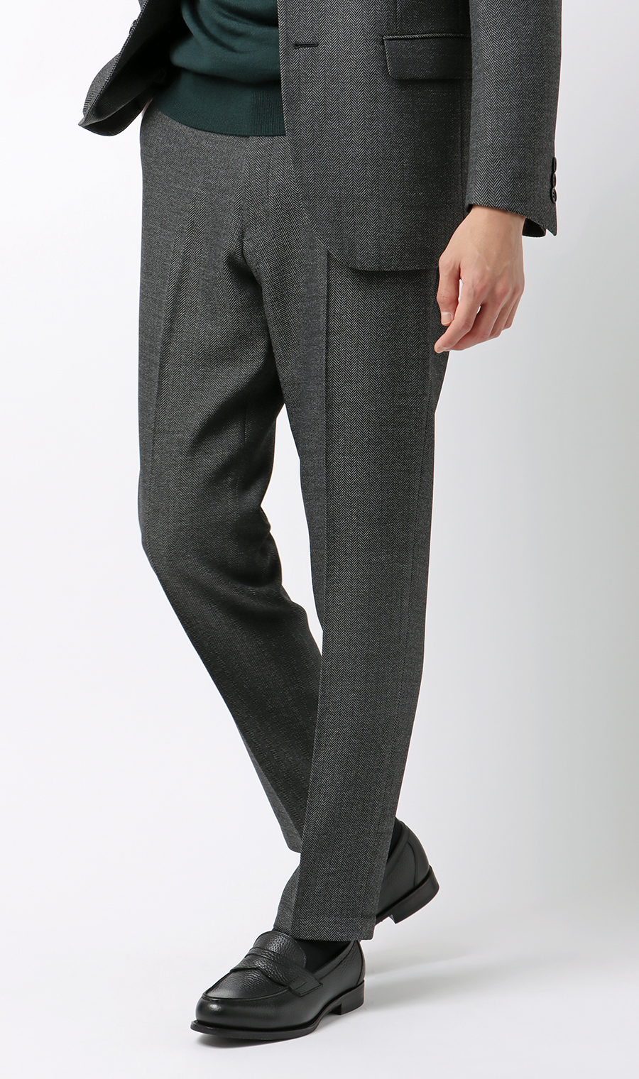 スタイリッシュスラックス【ツイード】【セットアップ着用可】【裾上げ済み】 チャコール L