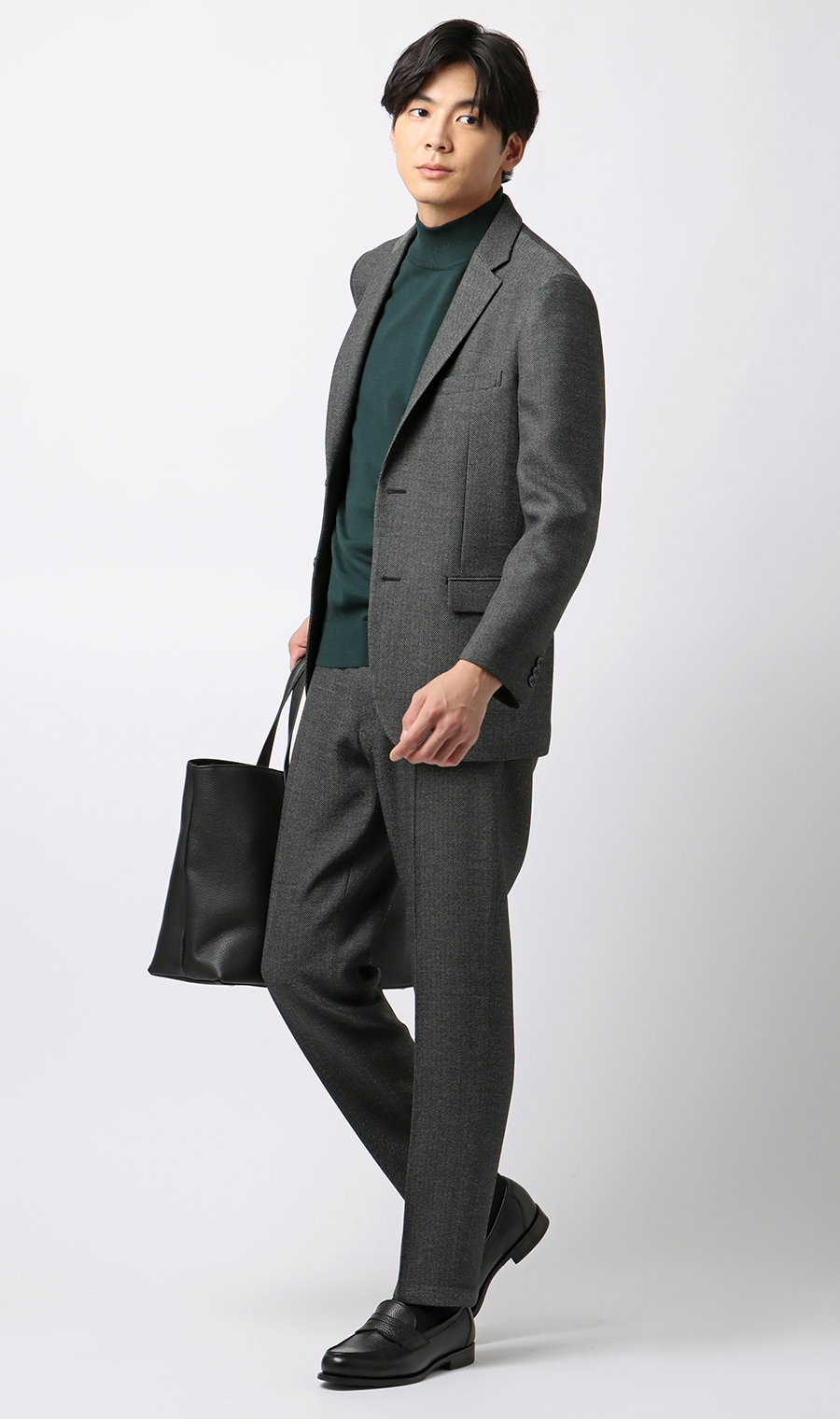 スタイリッシュスラックス【ツイード】【セットアップ着用可】【裾上げ済み】 チャコール L