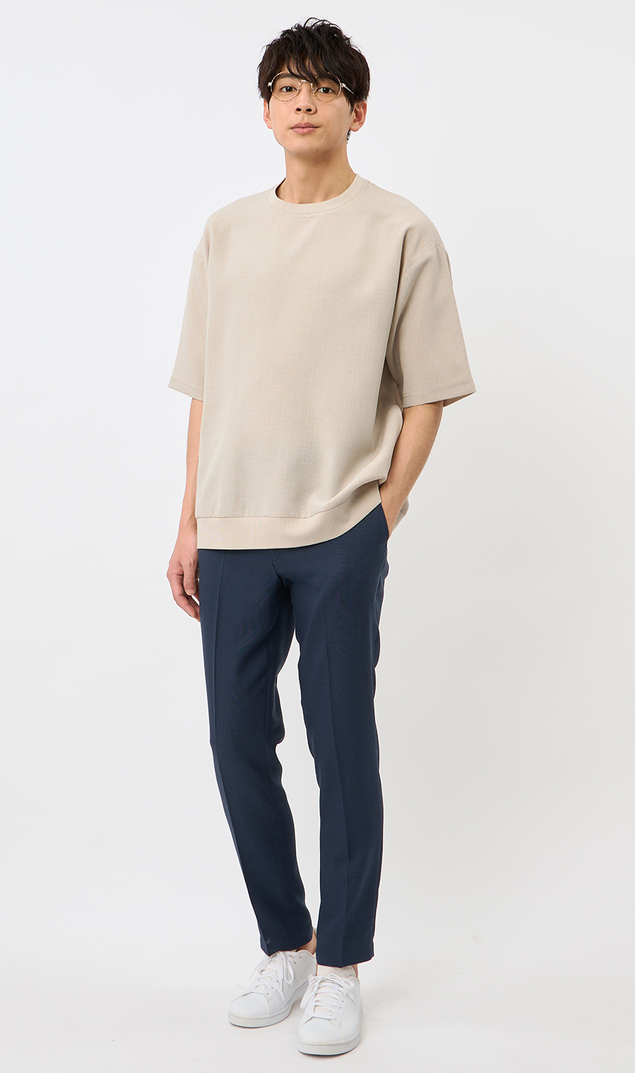 スタイリッシュスラックス【Reflax】【セットアップ着用可】【裾上げ済み】 ネイビー M