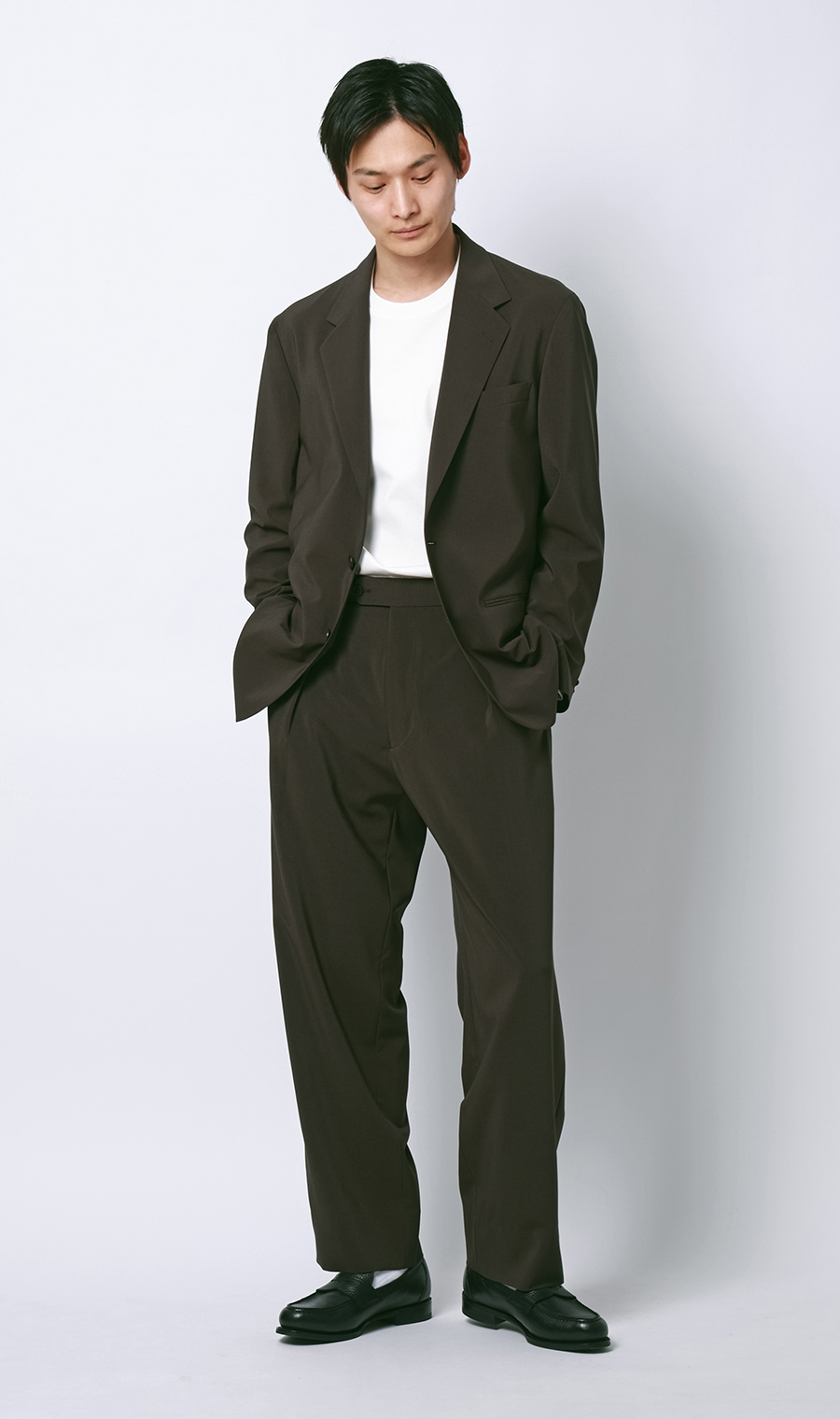 スタイリッシュスラックス【セットアップ着用可】【裾上げ済み】 ブラウン S