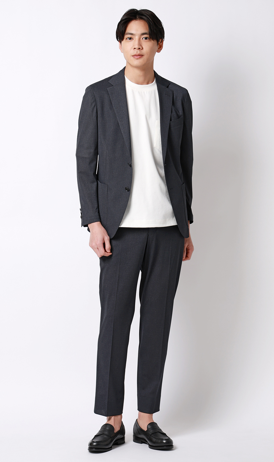 スタイリッシュスラックス【超軽量】【セットアップ着用可】【裾上げ済み】 ネイビー M