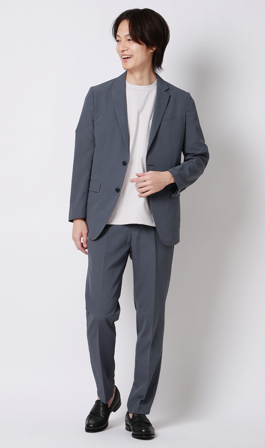 スタイリッシュスラックス【超軽量】【セットアップ着用可】【裾上げ済み】 ブルー M