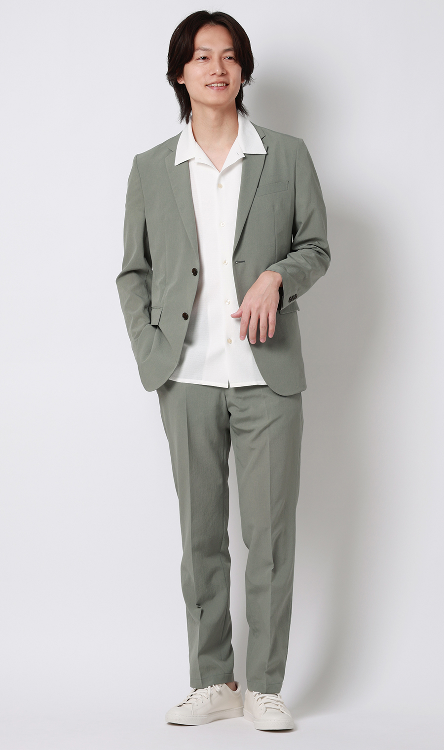 スタイリッシュスラックス【超軽量】【セットアップ着用可】【裾上げ済み】 グリーン M