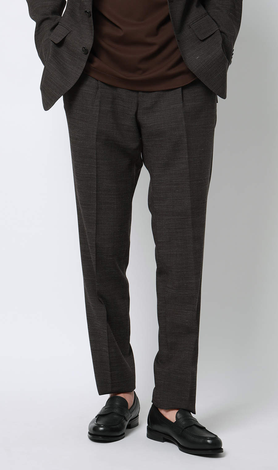 ワンプリーツテーパードパンツ【セットアップ着用可】 ブラウン S