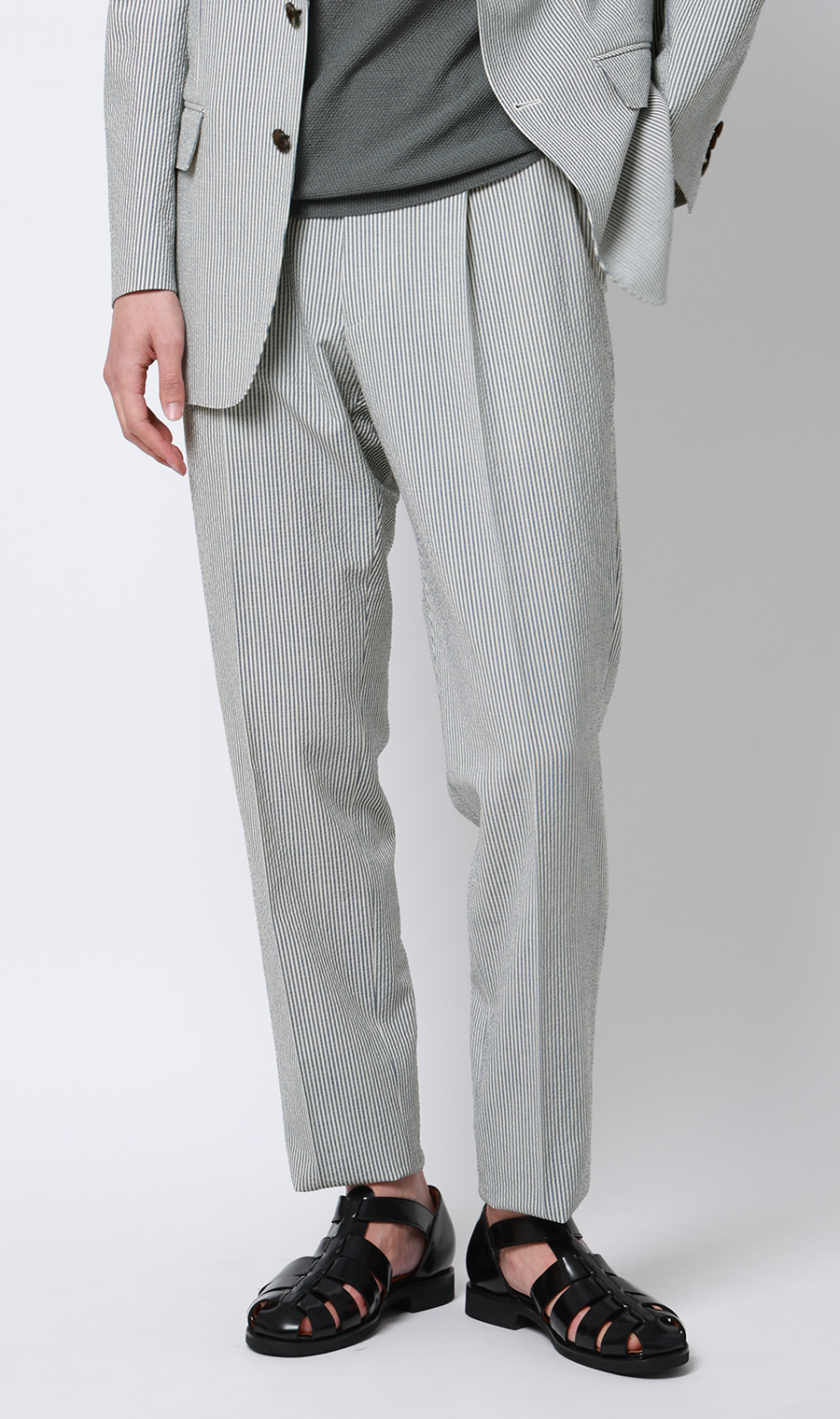 ワンプリーツテーパードパンツ【セットアップ着用可】 ブルー S