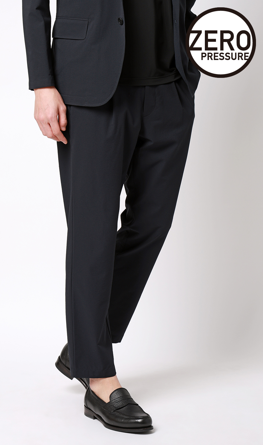 ゼロプレッシャースーツ【スラックス】【シアサッカー】【セットアップ着用可】【裾上げ済み】 ネイビー 76cm