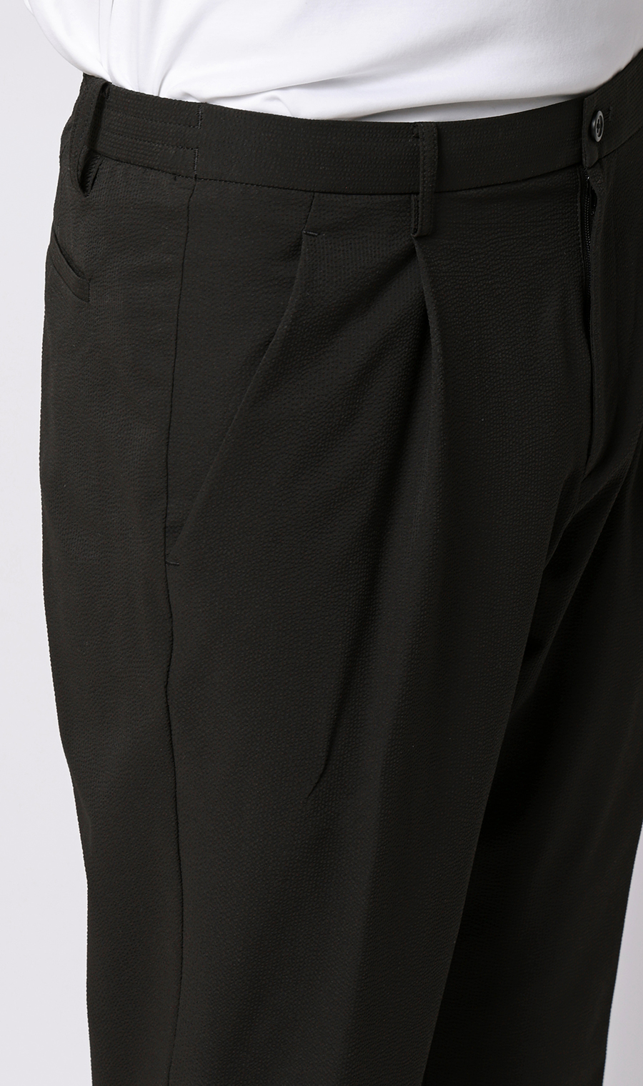 ゼロプレッシャースーツ【スラックス】【シアサッカー】【セットアップ着用可】【裾上げ済み】 ブラック 76cm