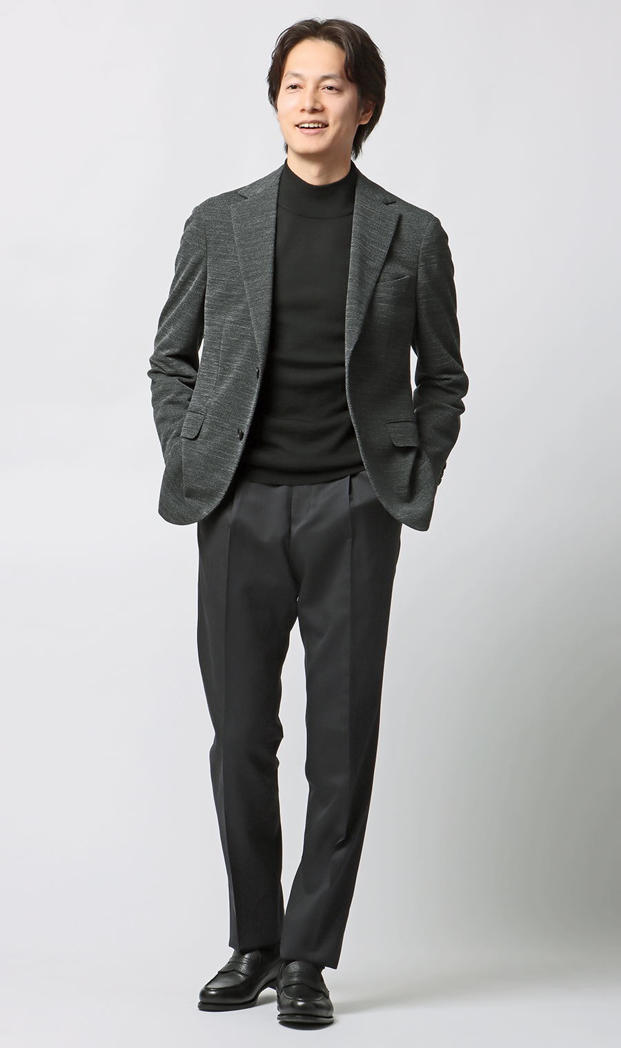 プレミアムスタイリッシュスラックス【ツータック】 チャコール 79cm