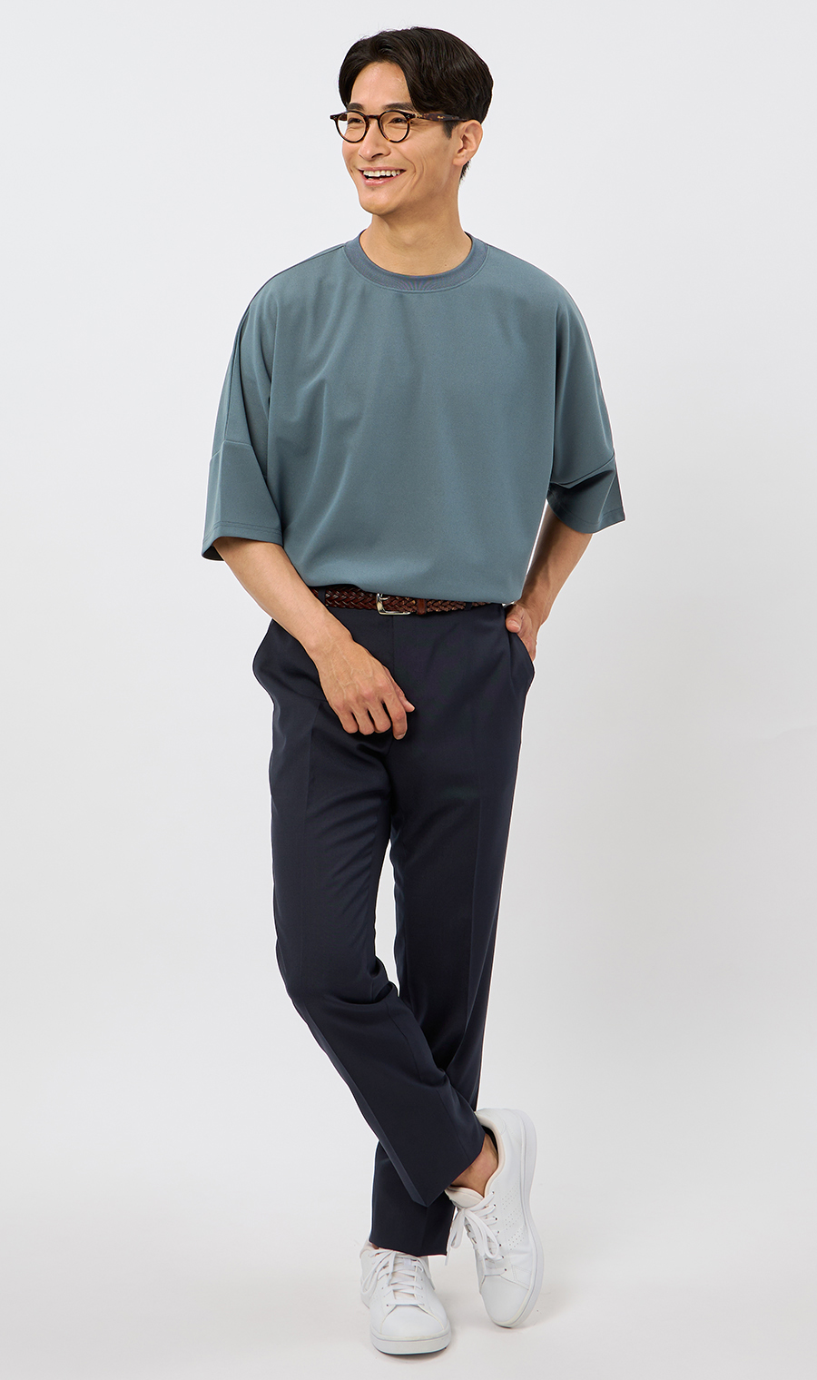 スタイリッシュスラックス【ノータック】【清涼】【Plastics Smart】 ネイビー 73cm