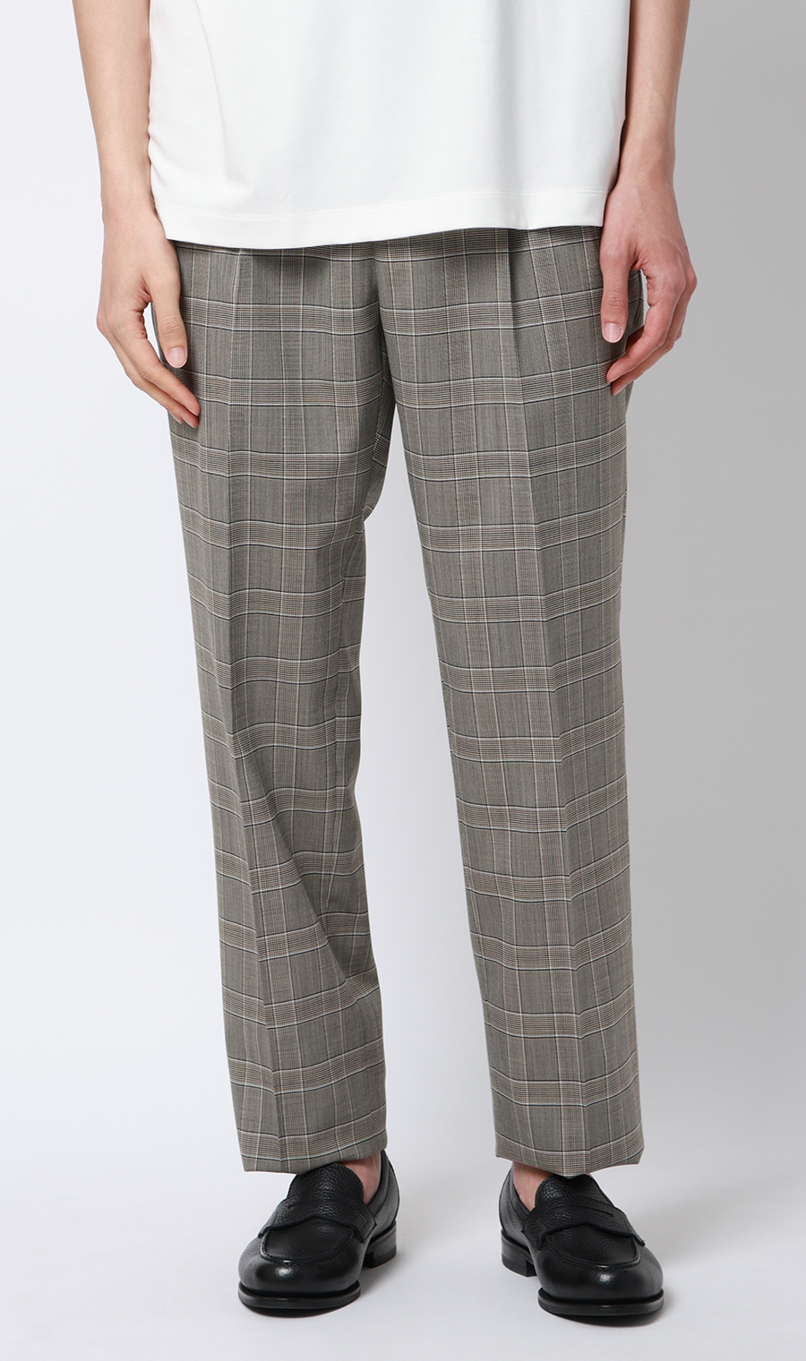 ツープリーツテーパードパンツ グレージュ S