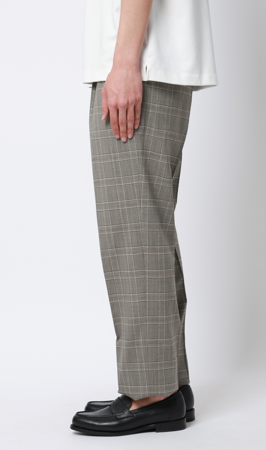 ツープリーツテーパードパンツ グレージュ S