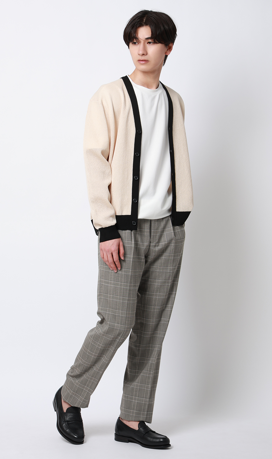 ツープリーツテーパードパンツ グレージュ S