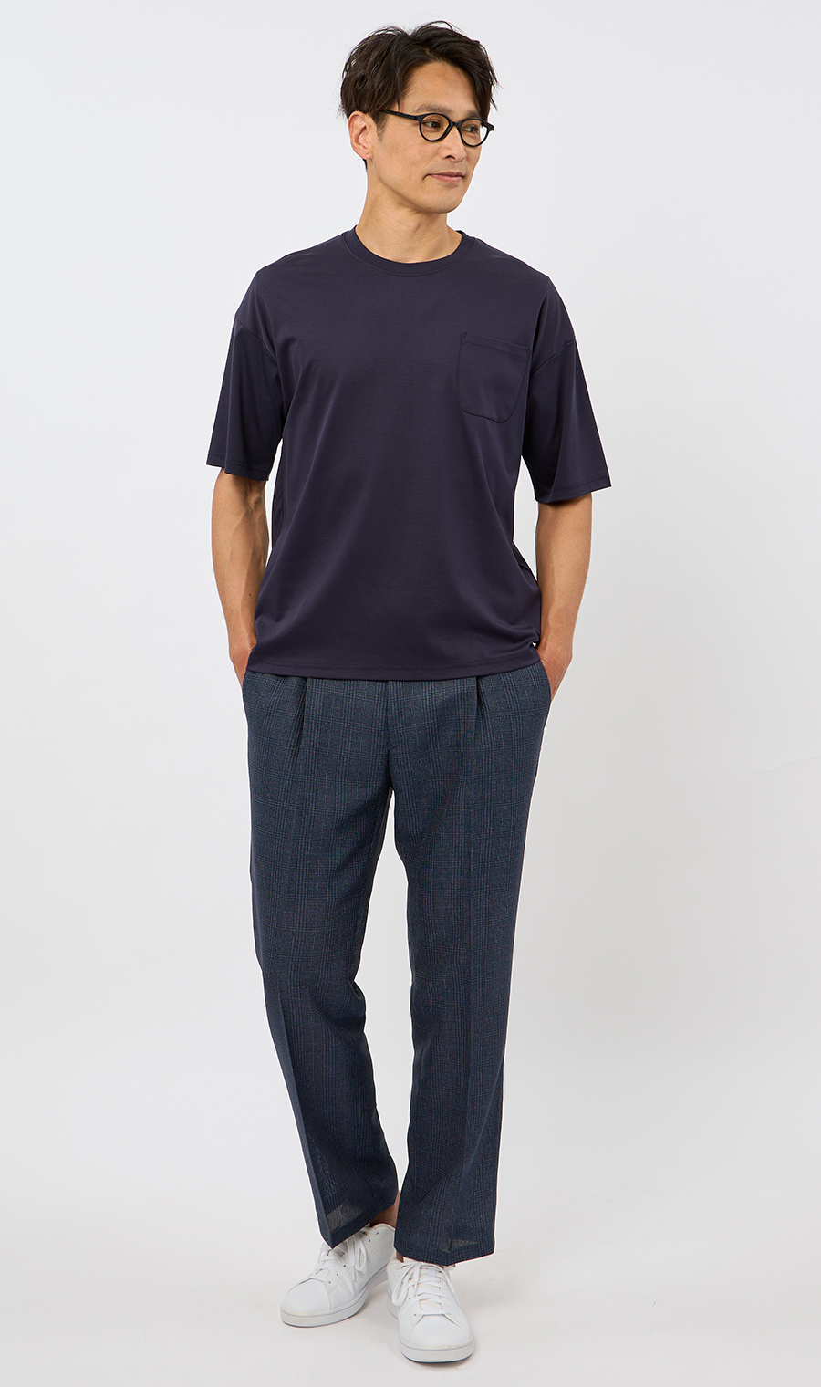 スタンダードスラックス【ワンタック】【LENO CLOTH】【セットアップ着用可】【裾上げ済み】 ネイビー系 79cm