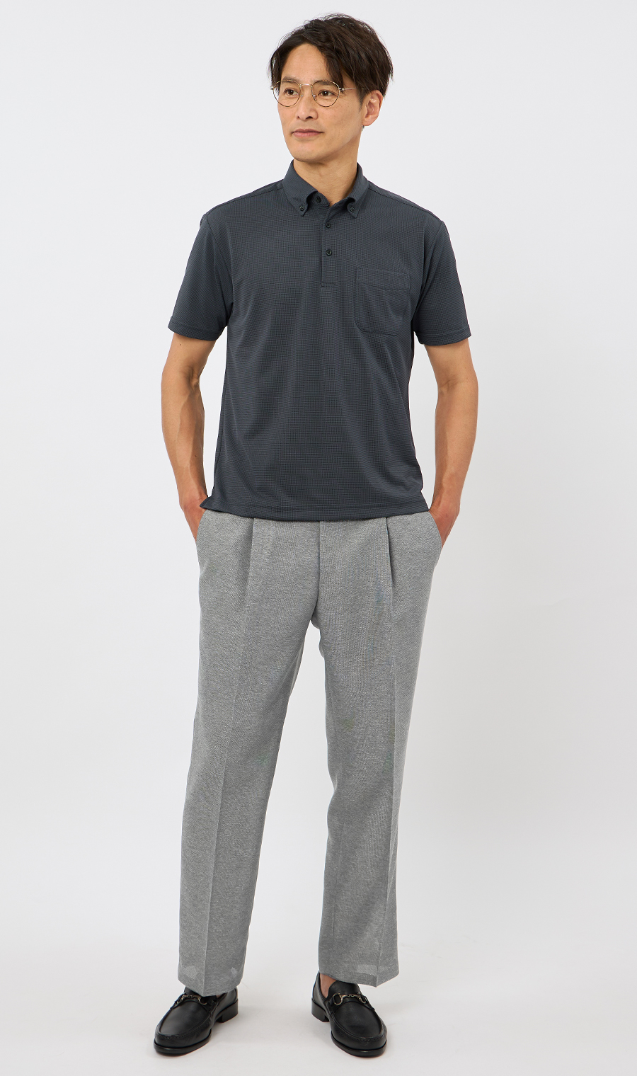 スタンダードスラックス【ワンタック】【LENO CLOTH】【セットアップ着用可】【裾上げ済み】 ライトグレー 85cm